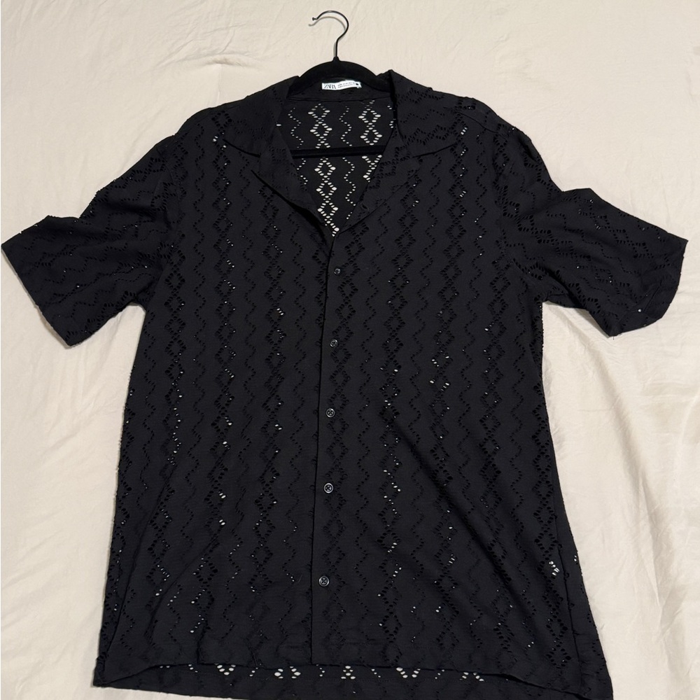 Zara black button up festival shirt
